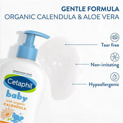 Cetaphil Baby Wash & Shampoo with Organic Calendula Tear-Free – 400ml | Gentle Skincare for Babies