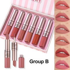 TEAYASON 6 Pcs Matte 2in1 Lipgloss & Lipstick Set B