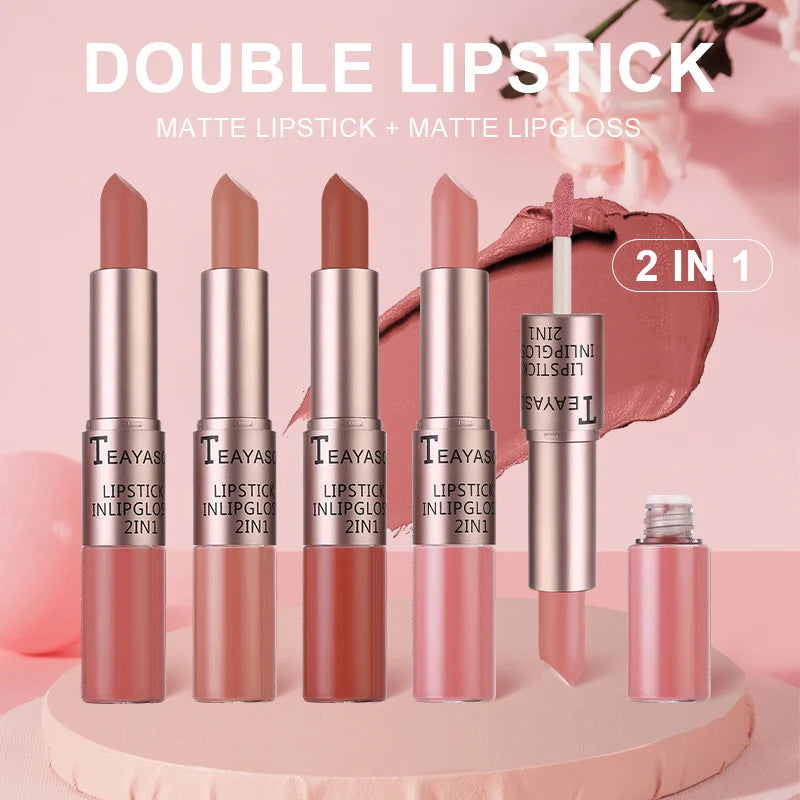 TEAYASON 6 Pcs Matte 2in1 Lipgloss & Lipstick Set B