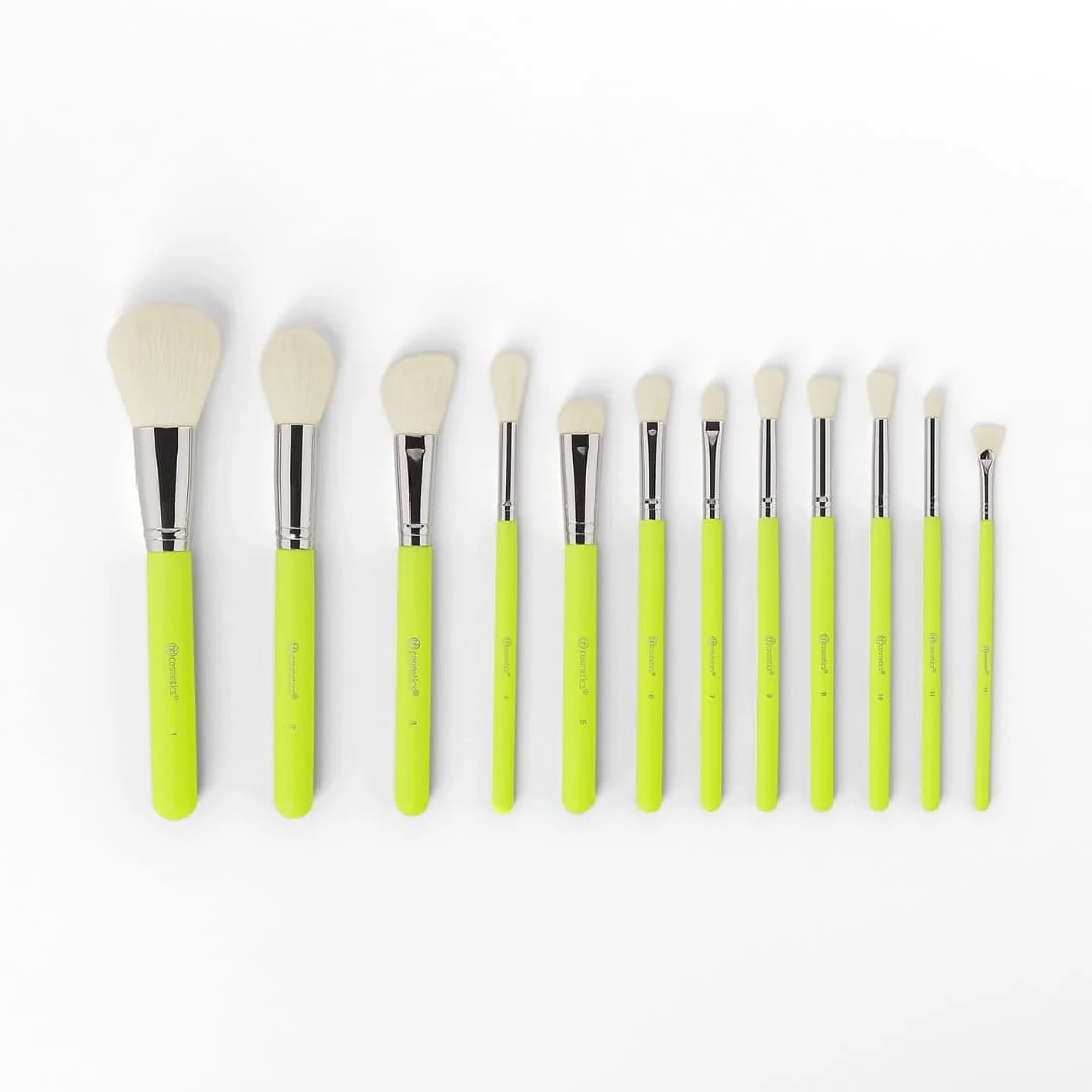 Bh Cosmetics Color Festival 12 Piece Makeup Brush Set – Bright Synthetic Brushes with Angled Brush Holder for Eyes & Face