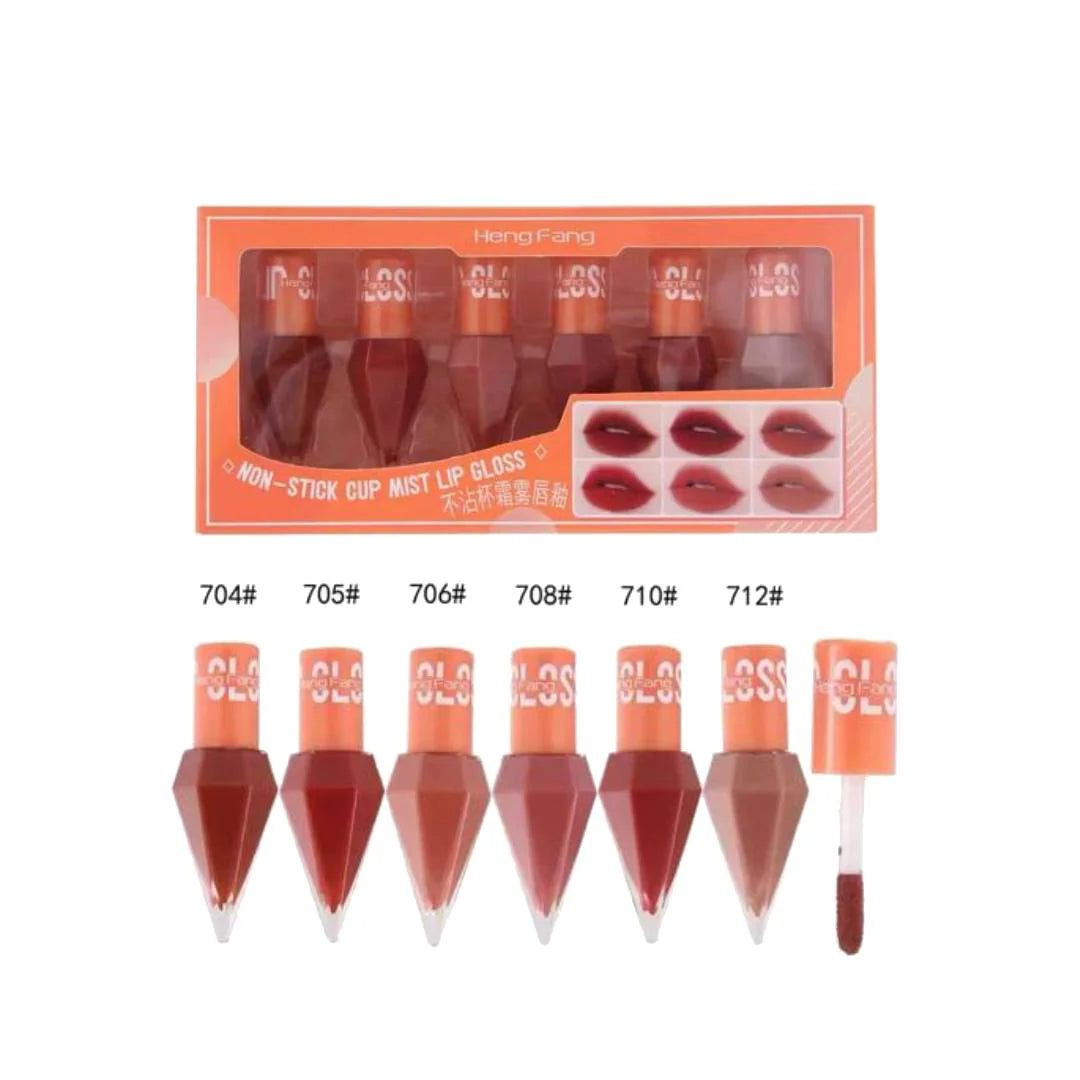 Heng Fang Non Stick Cup Mist Lip Gloss 6 Pcs Set