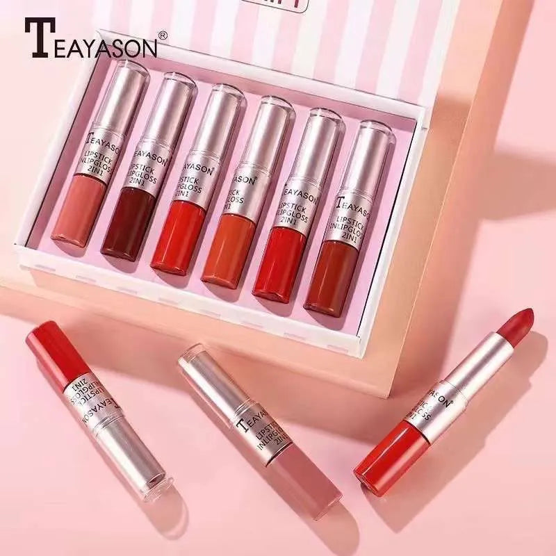 TEAYASON 6 Pcs Matte 2in1 Lipgloss & Lipstick Set A