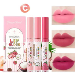 Dragon Ranee Waterproof Long Lasting Natural Fruit Lip Gloss (Set of 3)