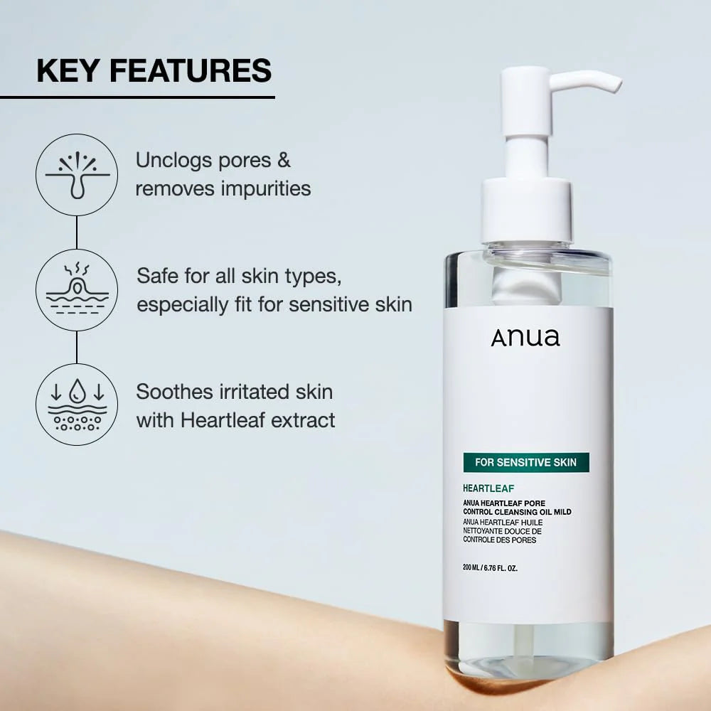 Anua Heartleaf Pore Control Cleansing Oil Mild - 200ml | Gentle Makeup Remover & Pore Care