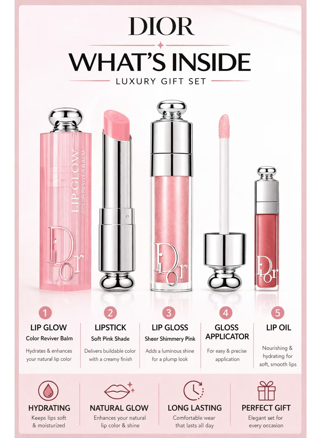 Dior Addict Lip Essentials 3pc Set + Gift Box | Lip Glow