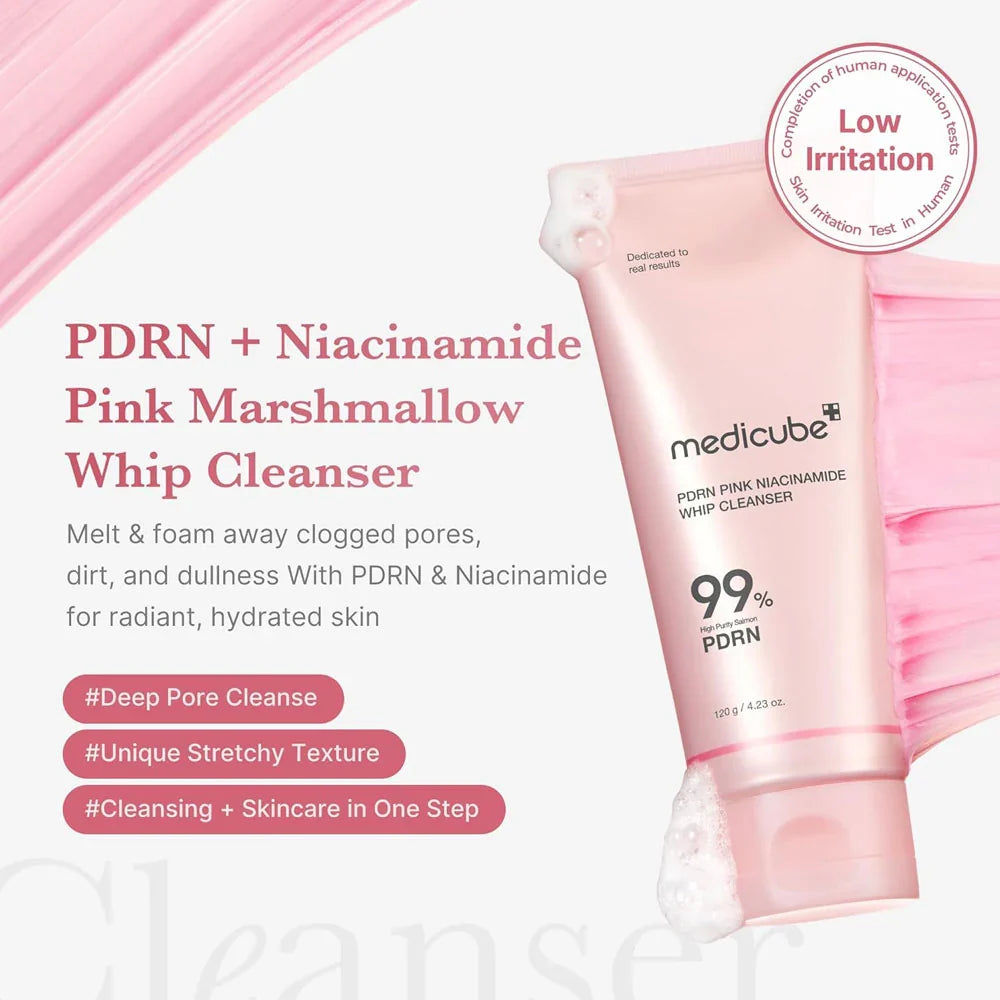 Medicube PDRN Pink Niacinamide Whip Cleanser 120g – Hydrating & Brightening Facial Cleanser